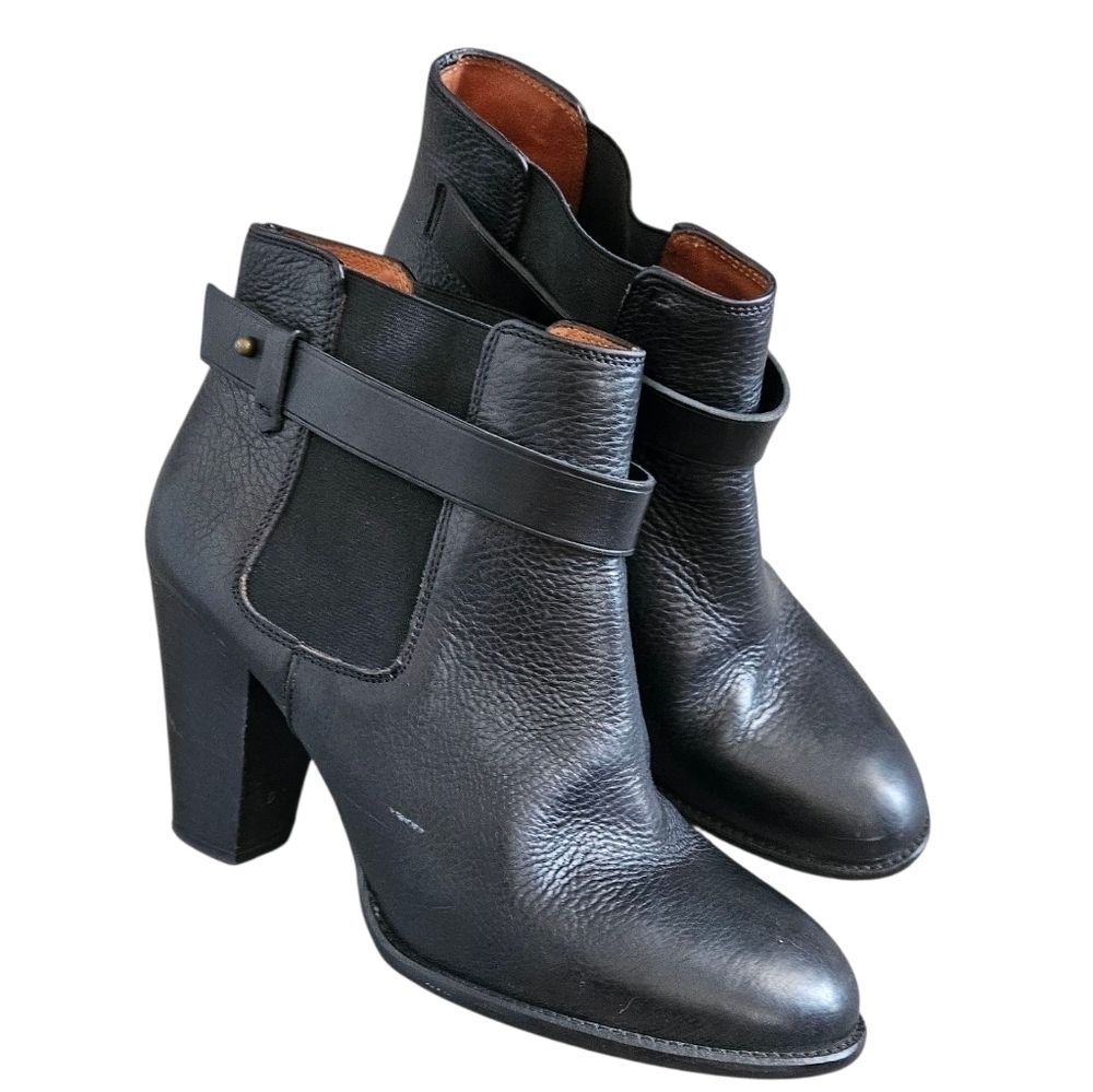 Madewell 'Lonnie' Ankle Bootie Sz 8 Black Leather Stacked Heels Side Flaw